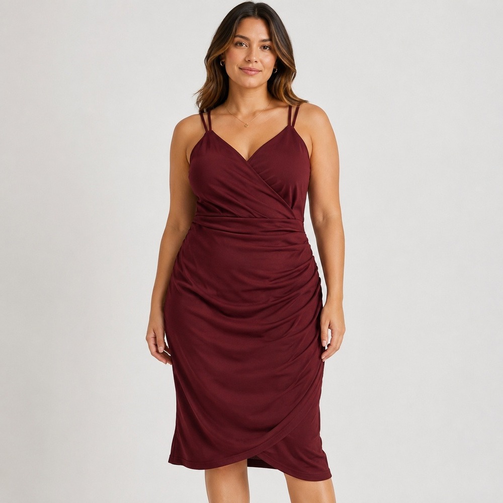Grace Karin Wine Red Medium Ruched Wrap Bodycon Dress Cocktail Classic
